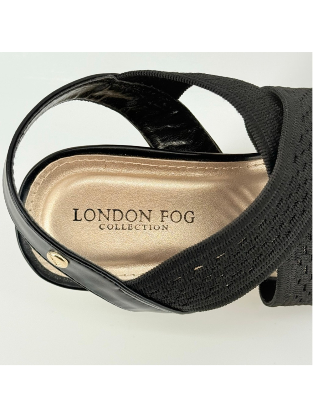 Women's London Fog Black Wedge Woven Textile Sandals Heel Size 7.5 - Picture 5 of 13